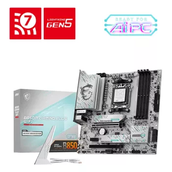 Pagrindinė plokštė MSI B850M GAMING PLUS WIFI — AMD B850, lizdas AM5, mikro ATX, DDR5, 4x DIMM, 3x M.2, Wi‑Fi 7, 5Gb LAN