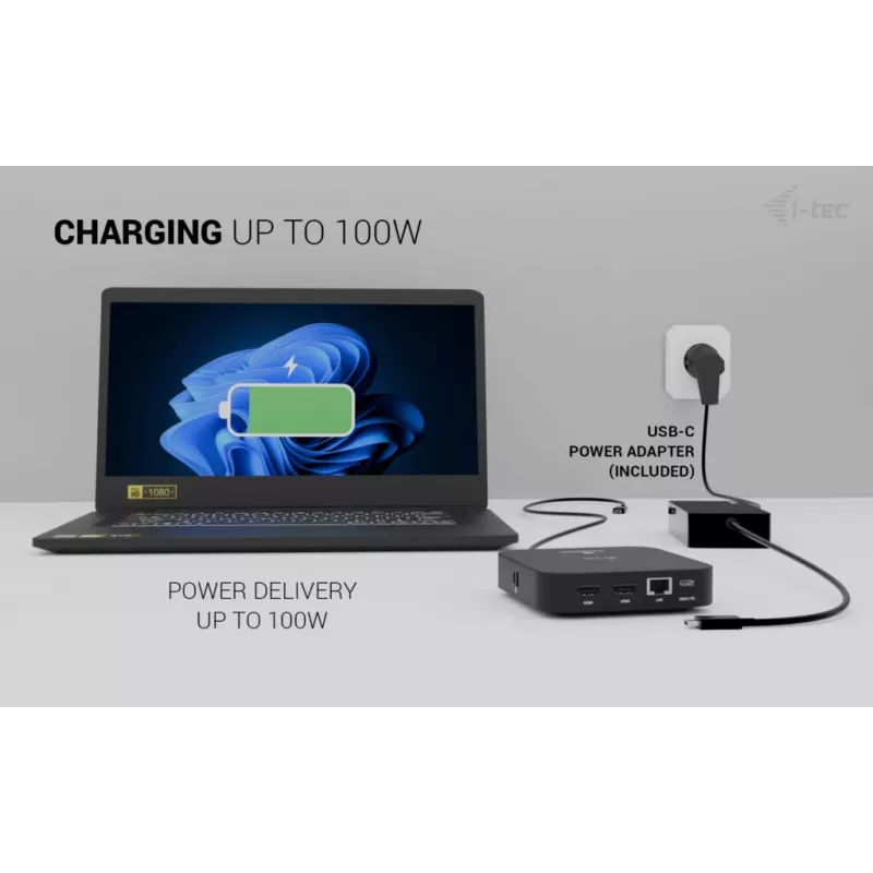 USB-C dvigubas HDMI adapteris ITEC C31DUALHDMIDPD100 — dvigubas HDMI 4K@60Hz, USB-C maitinimo tiekimas 100W