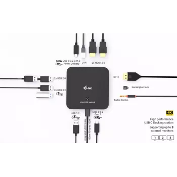 USB-C DisplayPort į dvigubą HDMI adapteris ITEC C31TRIPLEVIDEODPPRO 4K 60Hz, 100W maitinimo perdavimas
