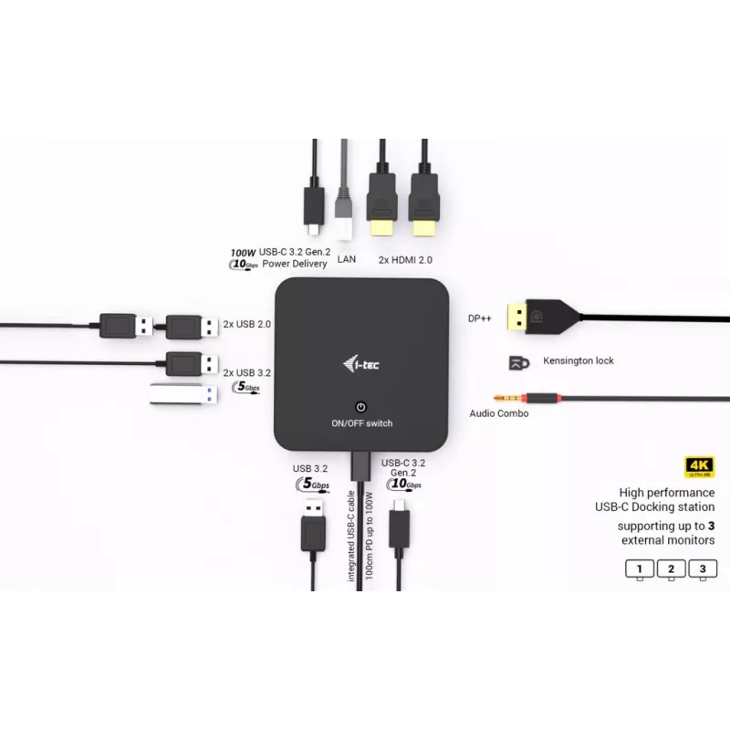 USB-C DisplayPort į dvigubą HDMI adapteris ITEC C31TRIPLEVIDEODPPRO 4K 60Hz, 100W maitinimo perdavimas