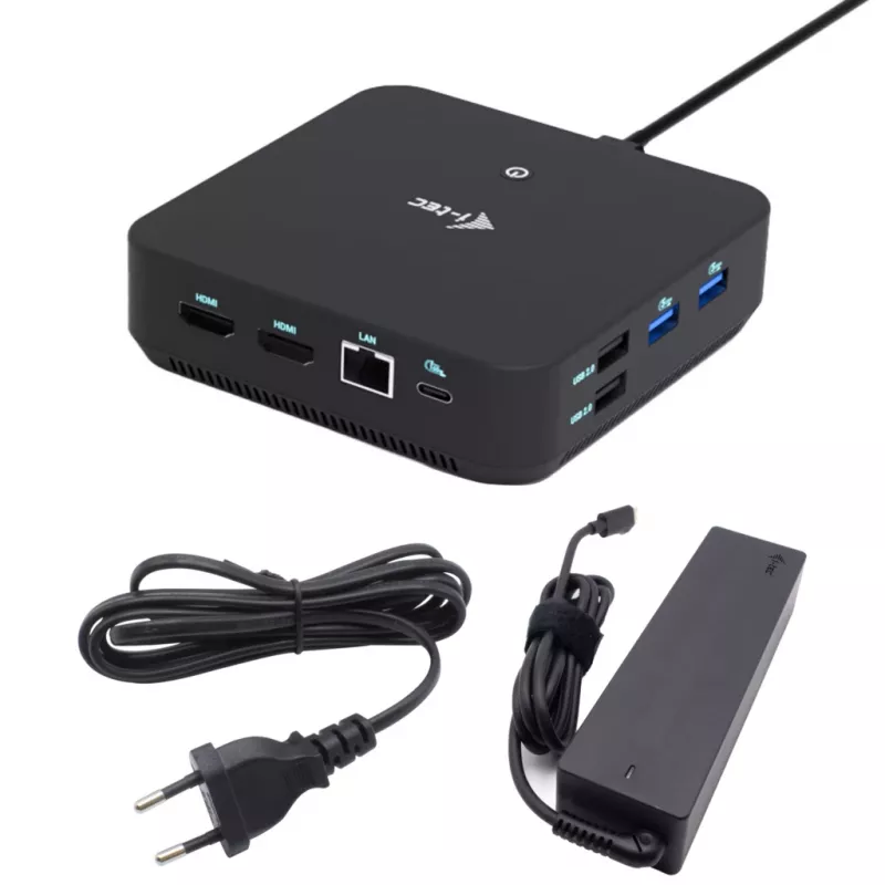 i-tec USB-C DP Dual HDMI prijungimo stotelė su maitinimo tiekimu 100 W + universalus įkroviklis 100 W
