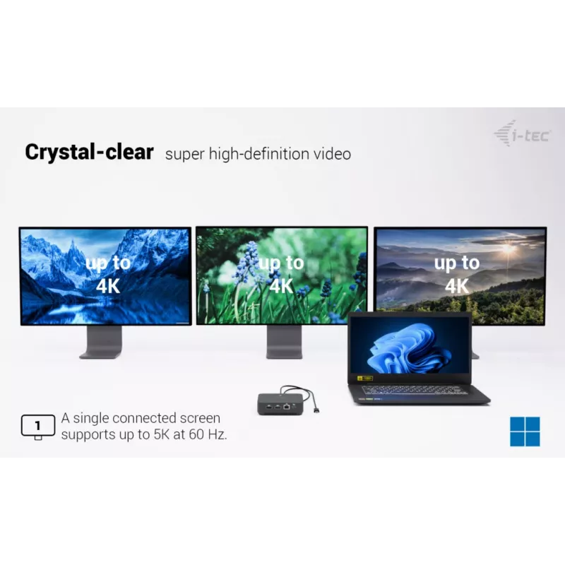 i-tec USB-C DP Dual HDMI prijungimo stotelė su maitinimo tiekimu 100 W + universalus įkroviklis 100 W