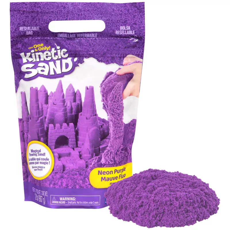Kinetic Sand, 2 svarų purpurinis žaidimų smėlis, formuojami sensoriniai žaislai vaikams, pakartotinai užsandarinamas maišelis (pakuotė gali skirtis), nuo 3 metų