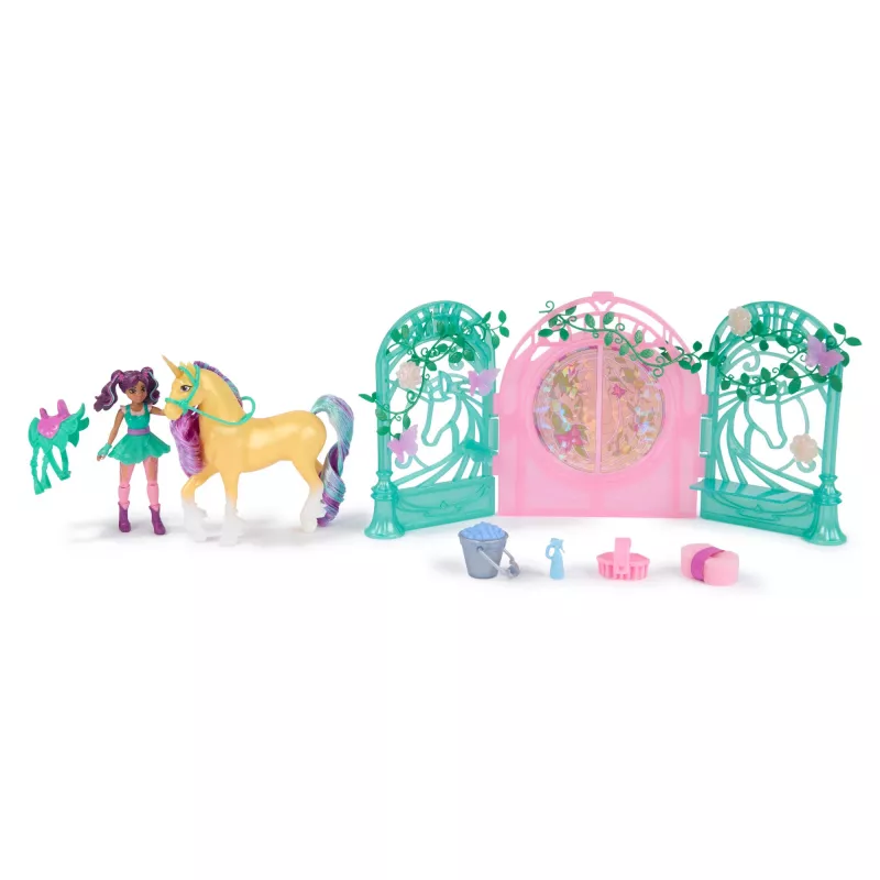 Unicorn Academy, lėlė Ava ir spalvą keičiančio Lapės arklidžių žaidimo rinkinys, Velykų dovanų idėja, 15 priedų, lėlės ir vienaragiai žaislai mergaitėms nuo 4 metų