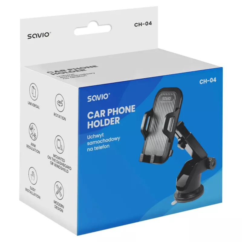 Telefono laikiklis SAVIO CH-04, silikoninis, juodas, patvarus apsauginis priedas, svoris 163 g