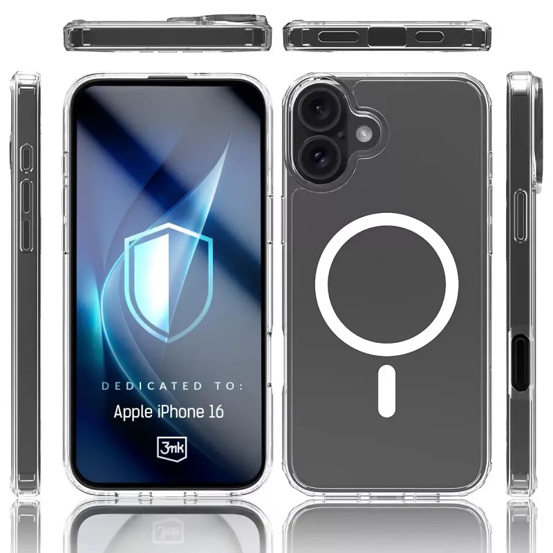 Dangtelis mobiliajam telefonui 3MK Armor MagCase, skirtas iPhone 16, 6,1 colio (15,5 cm), permatomas, PC+TPU