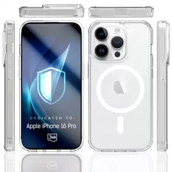 Mobiliojo telefono dėklas 3MK Armor MagCase, skirtas iPhone 16 Pro, permatomas, 16 cm (6,3 col.) ekranui, PC+TPU