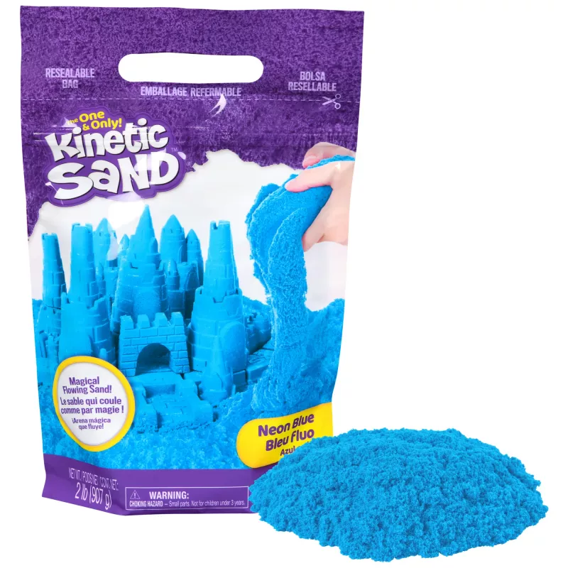 Kinetic Sand, 2 svarai mėlyno žaidimų smėlio, formuojami sensoriniai žaislai vaikams, perklijuojamas maišelis (pakuotė gali skirtis), nuo 3 metų