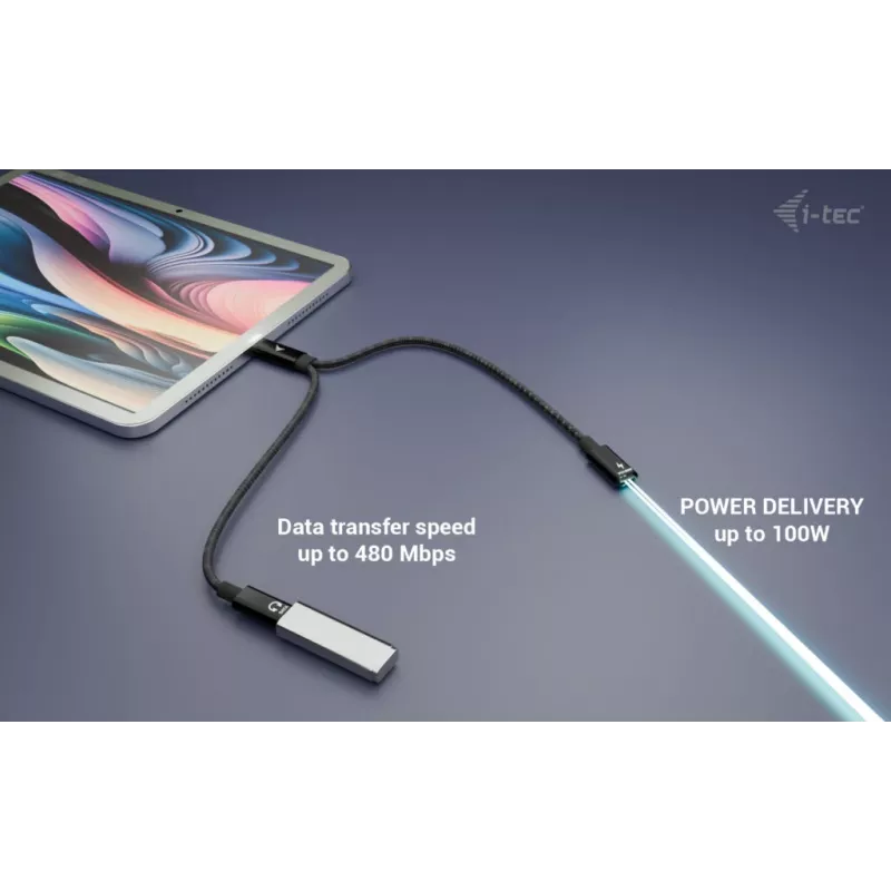 i-tec USB-C kabelio skirstytuvas garsui/duomenims + maitinimo tiekimas 100W