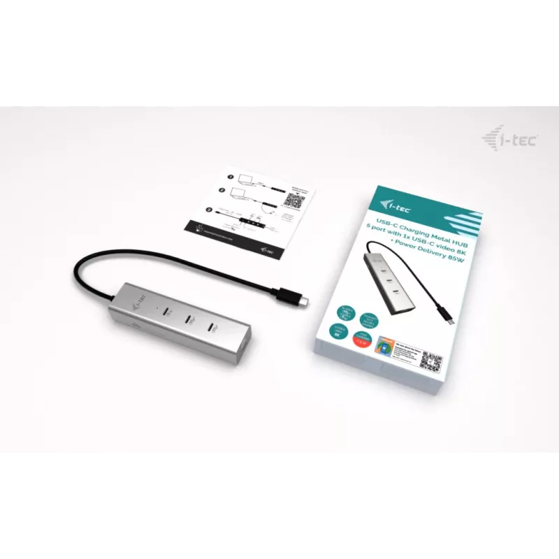 i-tec Metal USB-C Charging HUB 5 prievadų su USB-C vaizdo išvestimi 8K + Power Delivery 85W