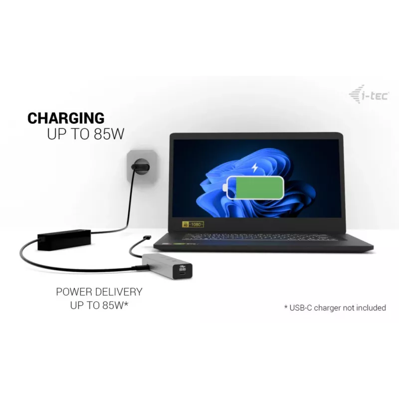 i-tec Metal USB-C Charging HUB 5 prievadų su USB-C vaizdo išvestimi 8K + Power Delivery 85W