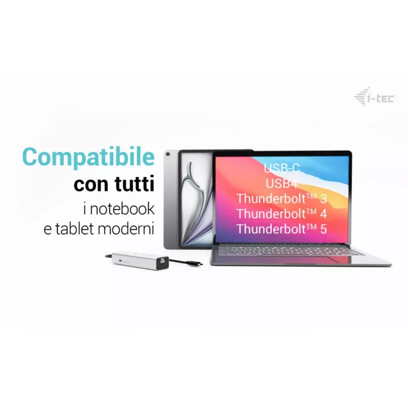 i-tec Metal USB-C Charging HUB 5 prievadų su USB-C vaizdo išvestimi 8K + Power Delivery 85W