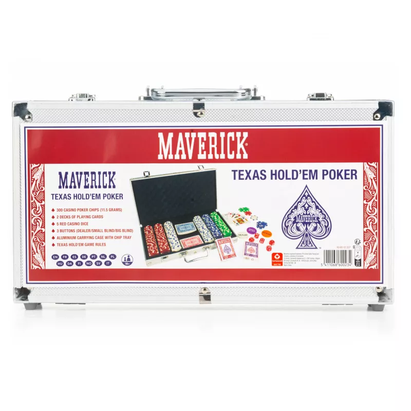 Pokerio rinkinys Cartamundi Maverick — plastikinės žetonai 11,5 g, dėklas 385×240×65 mm