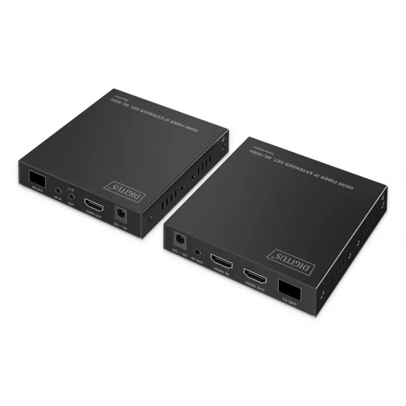 DIGITUS HDMI šviesolaidinis plėtiklio rinkinys - 4K/60Hz, 40 km/300m, juodas