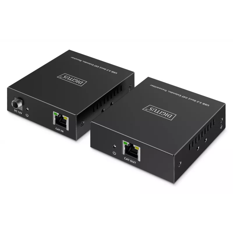 USB 3.2 Gen1 CAT ilgintuvas DIGITUS DA-73121 — 5 Gbps, 4 prievadai (3× USB-A, 1× USB-C), 100 m, DC maitinimas