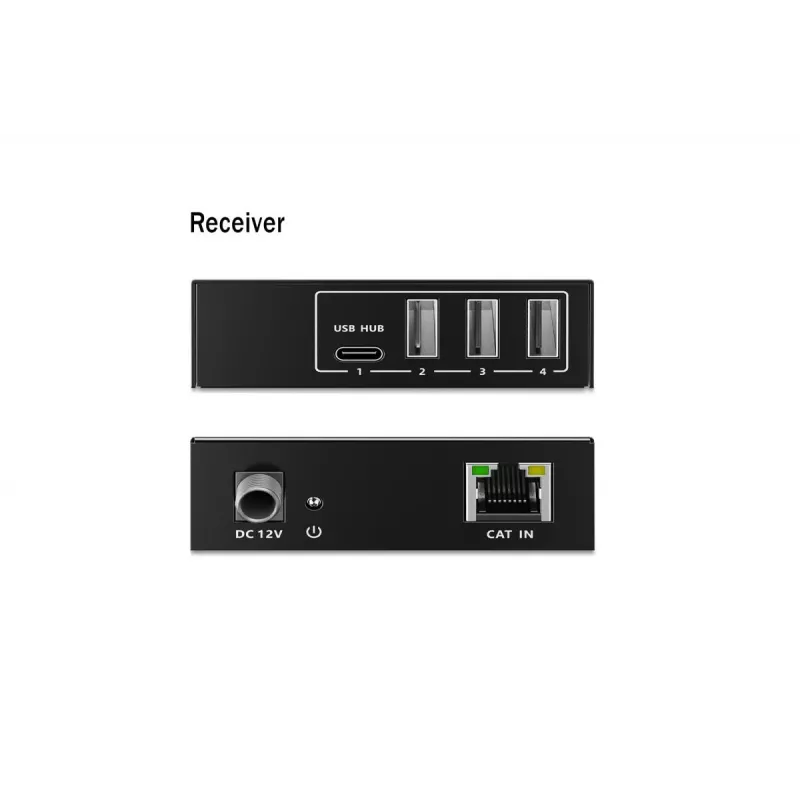 USB 3.2 Gen1 CAT ilgintuvas DIGITUS DA-73121 — 5 Gbps, 4 prievadai (3× USB-A, 1× USB-C), 100 m, DC maitinimas