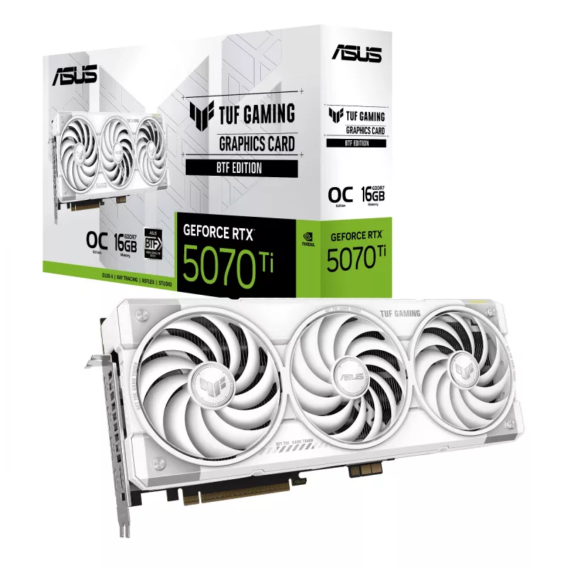 Vaizdo plokštė ASUS TUF NVIDIA GeForce RTX 5070 Ti 16 GB GDDR7 256 bitų PCIe 5.0 3 ventiliatoriai balta