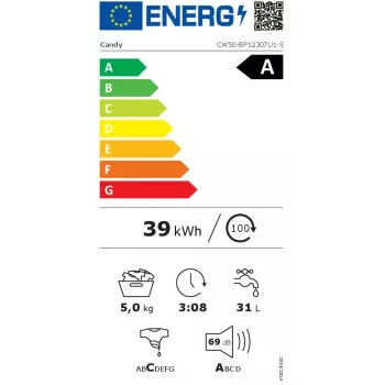 Candy CW50-BP12307U1-S skalbimo mašina su priekiniu įkrovimu 5 kg 1200 aps./min Balta
