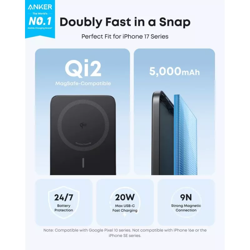 ANKER Nano Magnetic Wireless Power Bank 5000mah 15w Juoda