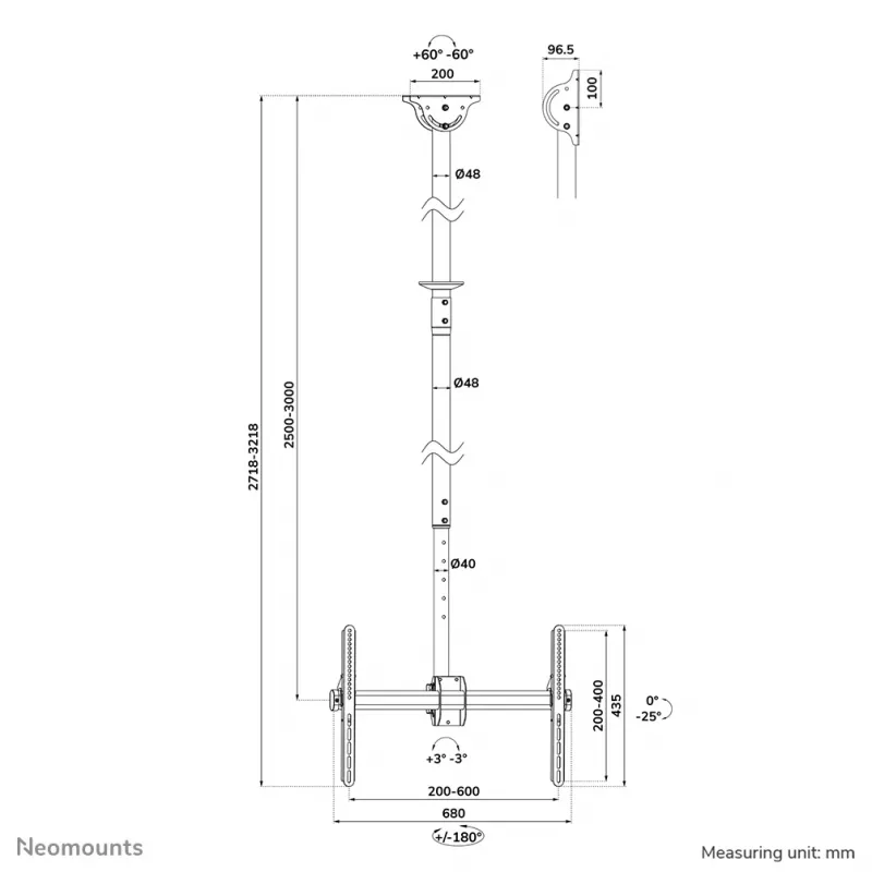 Lubinis laikiklis Neomounts CL35-440BL16XL max 50kg 37-70 col.