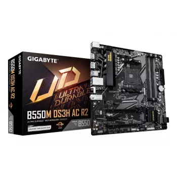 GIGABYTE B550M DS3H AC R2 pagrindinė plokštė – AMD Ryzen 5000 procesoriams, 5+3 fazių VRM, iki 4733MHz DDR4 (O.C.), 1xPCIe 4.0 + 1xPCIe 3.0 M.2, Wi-Fi 5, 1GbE LAN, USB 3.2 Gen 1