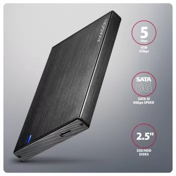Axagon EE25-XA6C kompaktiška aliumininė USB-C 5 Gbps – SATA 6G išorinė dėžutė 2,5 colio SSD/HDD