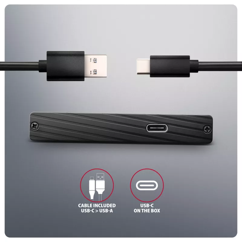 Axagon EE25-XA6C kompaktiška aliumininė USB-C 5 Gbps – SATA 6G išorinė dėžutė 2,5 colio SSD/HDD