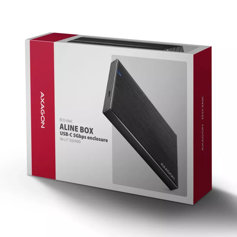 Axagon EE25-XA6C kompaktiška aliumininė USB-C 5 Gbps – SATA 6G išorinė dėžutė 2,5 colio SSD/HDD