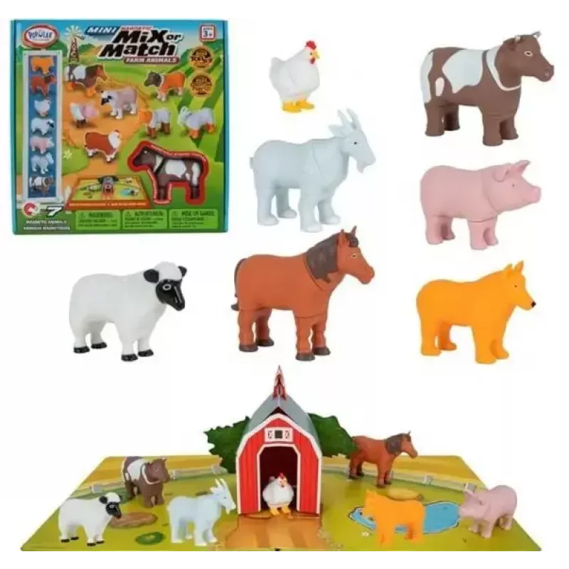 MALIK Magnetic Mini Animals Set 62333 — Ūkio tematikos magnetinių žaislų figūrėlės mažyliams