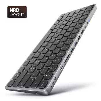 „Axagon HMC-KB-NRD“ USB 5Gbps centrinė stotelė su klaviatūra, HDMI 4K/60Hz, 3x USB-A, SD/mSD, garsu, PD100, Šiaurės šalių išdėstymas