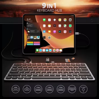 „Axagon HMC-KB-NRD“ USB 5Gbps centrinė stotelė su klaviatūra, HDMI 4K/60Hz, 3x USB-A, SD/mSD, garsu, PD100, Šiaurės šalių išdėstymas