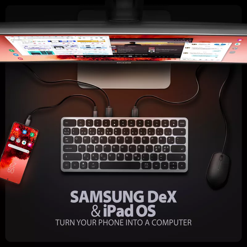 „Axagon HMC-KB-NRD“ USB 5Gbps centrinė stotelė su klaviatūra, HDMI 4K/60Hz, 3x USB-A, SD/mSD, garsu, PD100, Šiaurės šalių išdėstymas