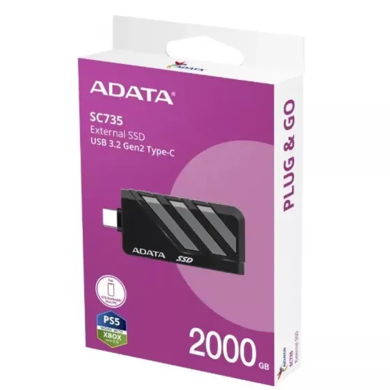SSD diskas ADATA 2TB išorinis SC735 U3.2C pilkas