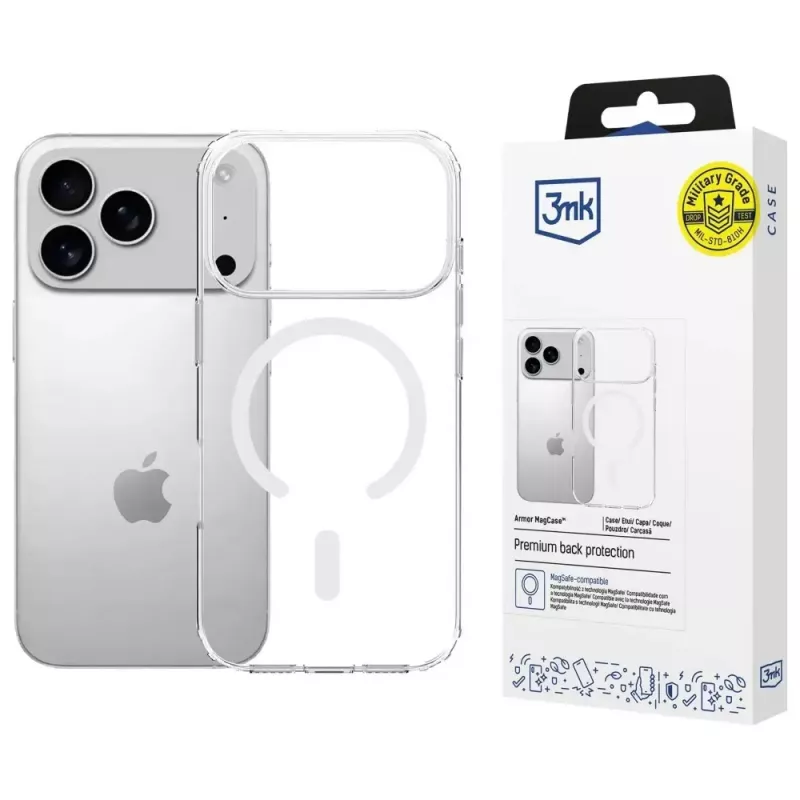 Apsauginis dėklas 3MK Armor MagCase, skirtas Apple iPhone 17 Pro, magnetinis tvirtinimas, permatoma / dūminė apdaila