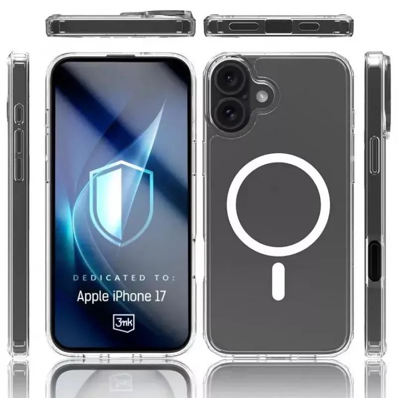 Telefono dėklas 3MK, skirtas Apple iPhone 17, permatomas TPU/PU dėklas, 6,3 colio (16 cm) ekranui