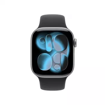 Apple Watch Series 11 GPS + Cellular 42mm erdvės pilkos spalvos aliuminio korpusas su juodu sportiniu dirželiu - S/M