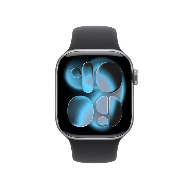 Apple Watch Series 11 GPS + Cellular 42mm erdvės pilkos spalvos aliuminio korpusas su juodu sportiniu dirželiu - S/M