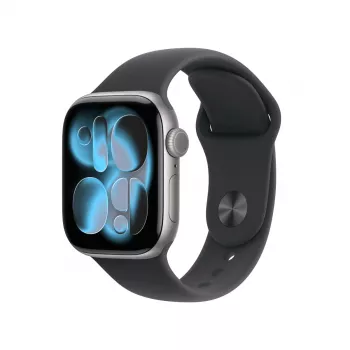 Apple Watch Series 11 GPS + Cellular 42mm erdvės pilkos spalvos aliuminio korpusas su juodu sportiniu dirželiu - S/M