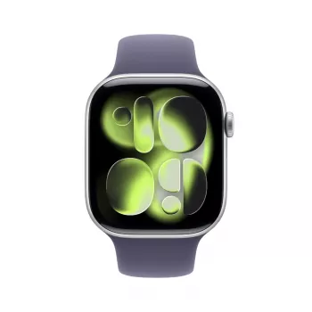 “Apple Watch Series 11 GPS + Cellular 46mm sidabrinis aliuminio korpusas su Purple Fog sportine juostele - M/L”