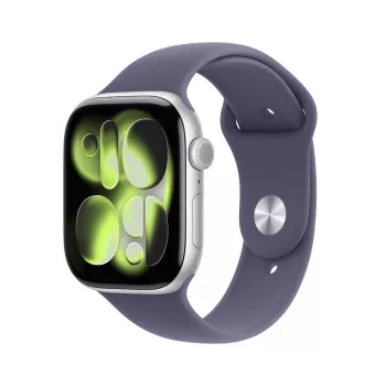 “Apple Watch Series 11 GPS + Cellular 46mm sidabrinis aliuminio korpusas su Purple Fog sportine juostele - M/L”