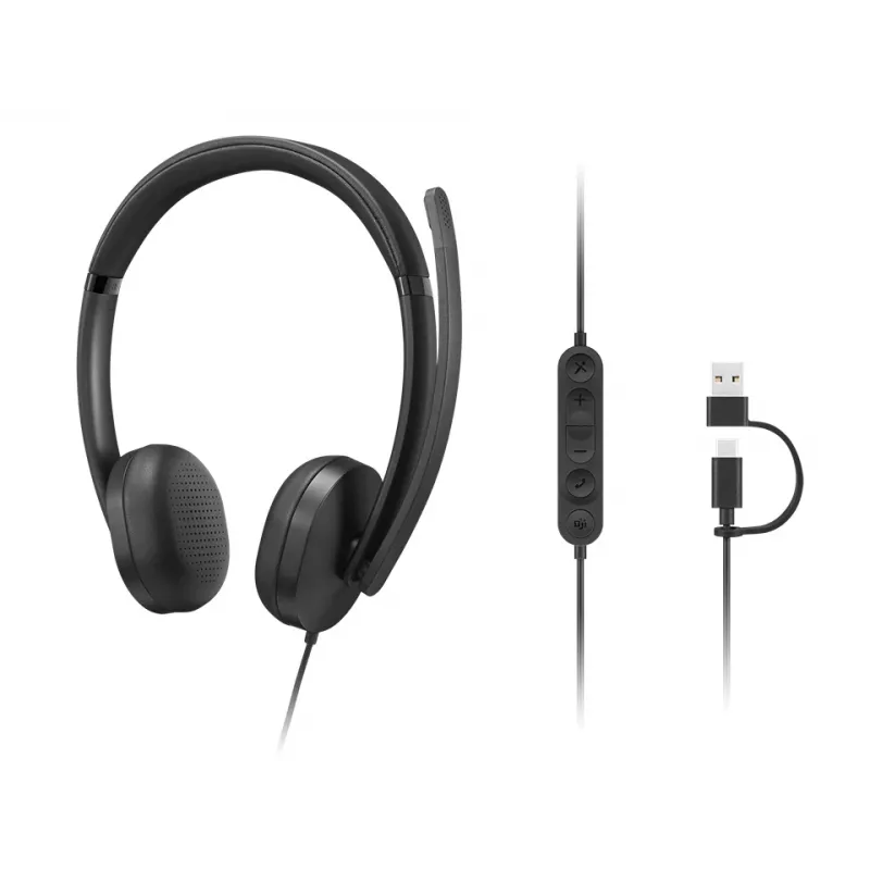 Lenovo VoIP Headset 5000 Laidinės ausinės su galvos lankeliu Biurui / Skambučių centrui USB Type-C Juodos
