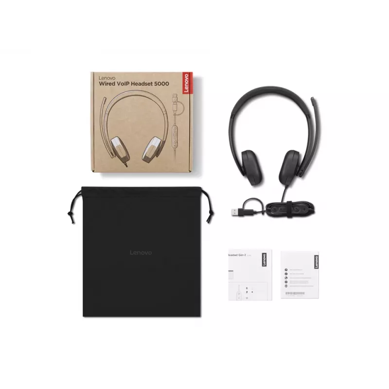 Lenovo VoIP Headset 5000 Laidinės ausinės su galvos lankeliu Biurui / Skambučių centrui USB Type-C Juodos