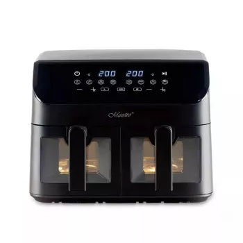 Karšto oro gruzdintuvė Maestro MR-758, du krepšeliai po 2×4,5 l talpos, 1400–1800W, reguliuojama 80–200°C, 8 programos, 30 min laikmatis