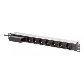 DIGITUS PDU - 1U aliuminis stovas 7x apsauginiai lizdai 16A 4000W 250VAC 50/60Hz 1x grandinės pertraukiklis