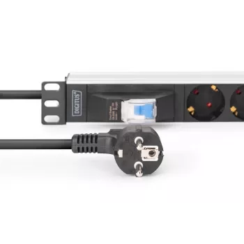 DIGITUS PDU - 1U aliuminis stovas 7x apsauginiai lizdai 16A 4000W 250VAC 50/60Hz 1x grandinės pertraukiklis