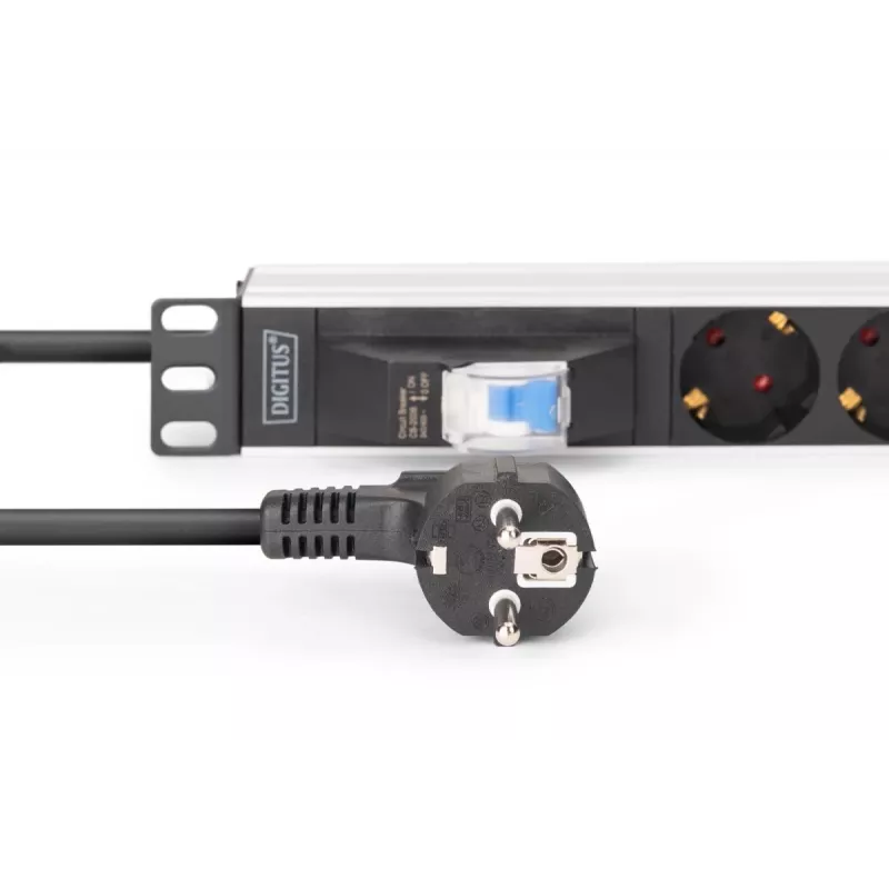 DIGITUS PDU - 1U aliuminis stovas 7x apsauginiai lizdai 16A 4000W 250VAC 50/60Hz 1x grandinės pertraukiklis