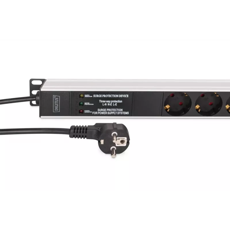 DIGITUS PDU - Aliuminis montuojamas dažnio filtras 2 m 16 A 3600 W 230 V AC 50/60 Hz 7x apsauga 2x lizdas