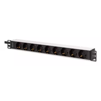 DIGITUS PDU - 1U aliumininis stovo montavimo blokas 8x apsauginis lizdas 1x lizdas 16A 230VAC 50/60Hz IEC C20 kištukas