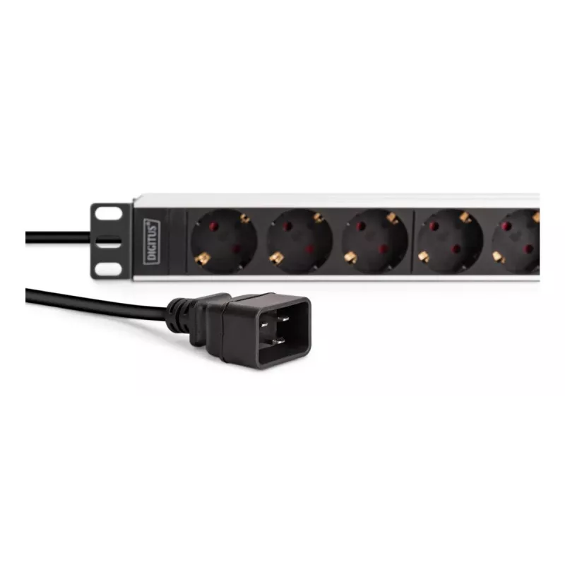 DIGITUS PDU - 1U aliumininis stovo montavimo blokas 8x apsauginis lizdas 1x lizdas 16A 230VAC 50/60Hz IEC C20 kištukas