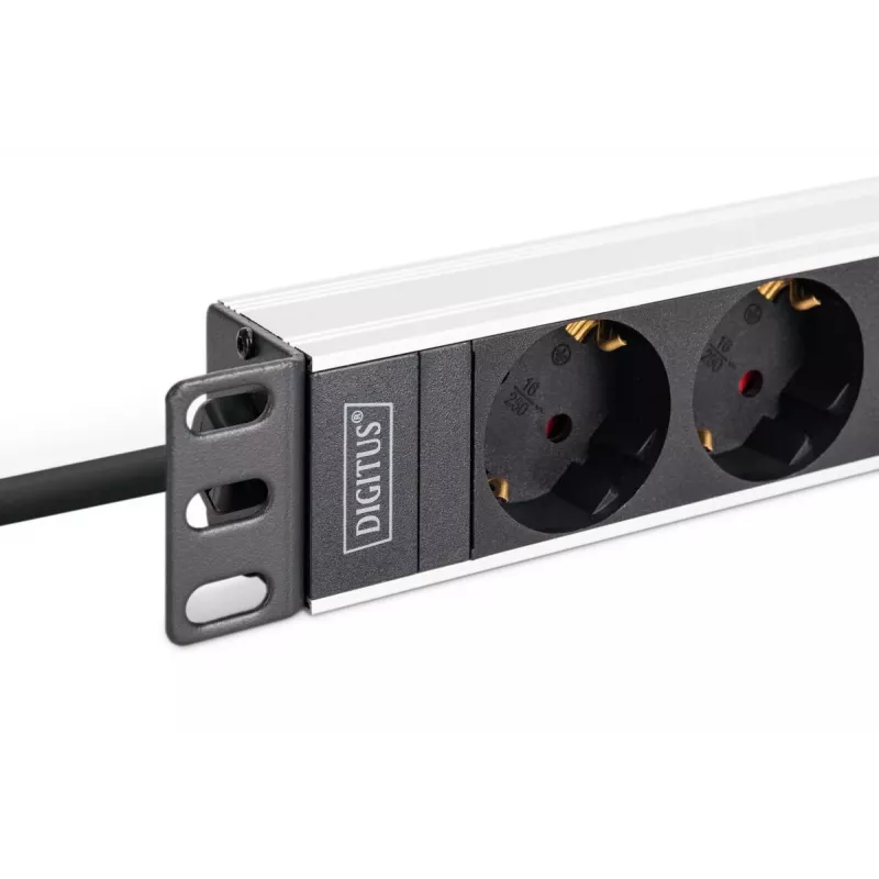 DIGITUS PDU - 1U aliumininis stovo montavimo blokas 8x apsauginis lizdas 1x lizdas 16A 230VAC 50/60Hz IEC C20 kištukas